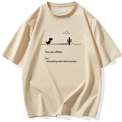 Men's Plus Size 'You are offline...' Print Stretch T-shirt, Oversized Short Sleeve Tops For Spring Summer, Causal Loose Clothing For Big And Tall Guys