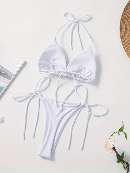Women's 2 Piece Set Bikini, Halter Bra, V String Bottoms, Women's Swimwear & Clothing