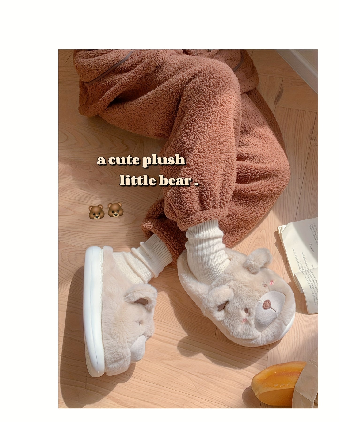 XIXITIAO Winter Plush Bear Slippers for Women & Men - Cozy Cover Slip-On Indoor House Shoes with Cute Cartoon Design, Non-Slip EVA Sole, Warm Home Slippers for Cold Floors, Cold Weather Footwear, Playful Footwear, Soft Lining