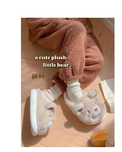 XIXITIAO Winter Plush Bear Slippers for Women & Men - Cozy Cover Slip-On Indoor House Shoes with Cute Cartoon Design, Non-Slip EVA Sole, Warm Home Slippers for Cold Floors, Cold Weather Footwear, Playful Footwear, Soft Lining