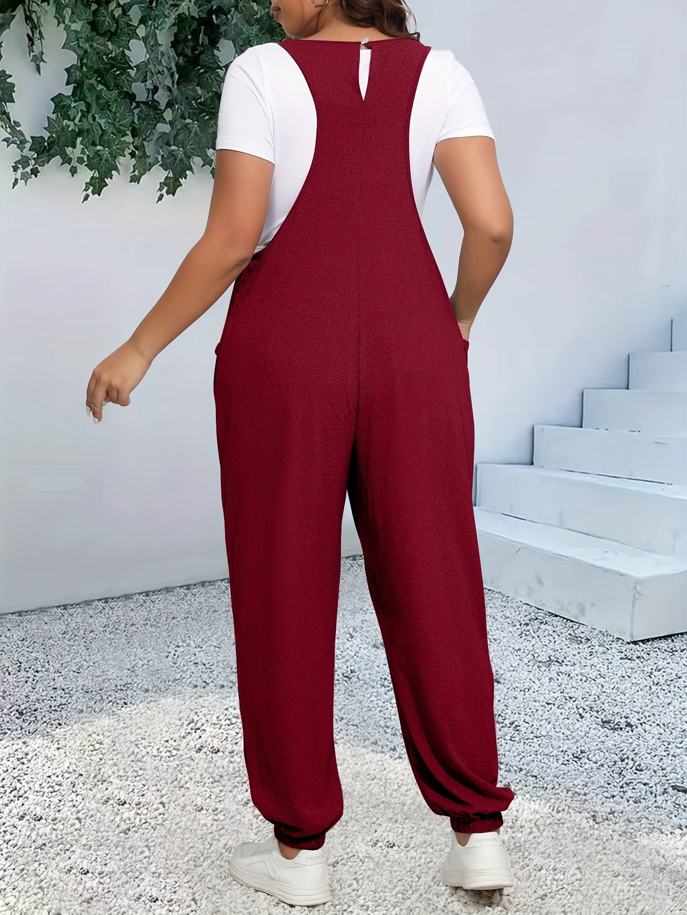 Plus Size Chic Cami Jumpsuit - Comfort-Fit with Tapered Leg, V-Neck Design, and Convenient Pockets - Versatile for Casual and Everyday Wear