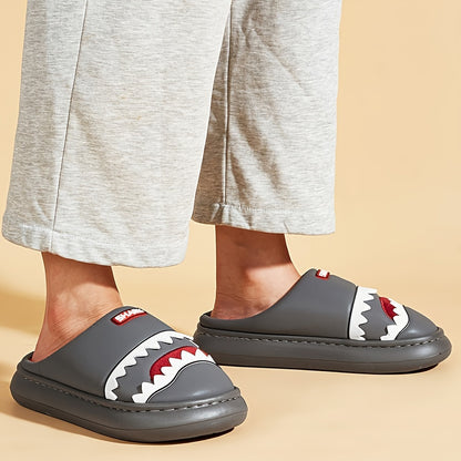 Trendy Animal Shark House Slippers For Women, Warm Lightweight Non-Slip Slip-On Indoor Home Shoes, Closed-Toe Kawaii Slippers Winter