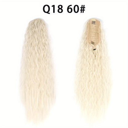 Long Curly Drawstring Ponytail For Women, 55.88cm Black Curly Ponytail Hair Extension, Synthetic Clips In Drawstring Ponytail For Daily Use (Natural Black)