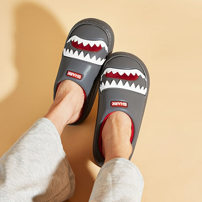 Trendy Animal Shark House Slippers For Women, Warm Lightweight Non-Slip Slip-On Indoor Home Shoes, Closed-Toe Kawaii Slippers Winter