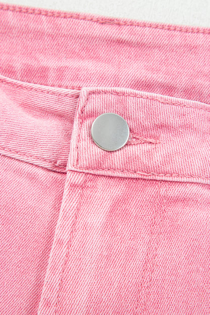 Peach Blossom Acid Washed High Rise Cropped Wide Leg Jeans