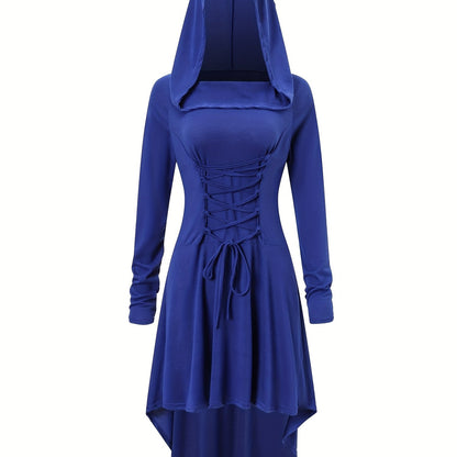 Gothic Witch Cosplay Dress, Medieval Renaissance Halloween Cosplay Hooded Costume, Women's Clothing