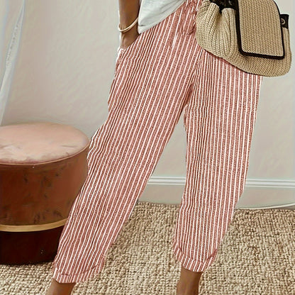 Striped Slant Pocket Drawstring Pants, Casual Pants For Spring & Summer, Women's Clothing