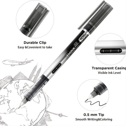 Deli 8 Pieces Rolling Ball Pens, Quick-Drying Ink 0.5 mm Extra Fine Point Pens Liquid Ink Pen Rollerball Pens Multicolor