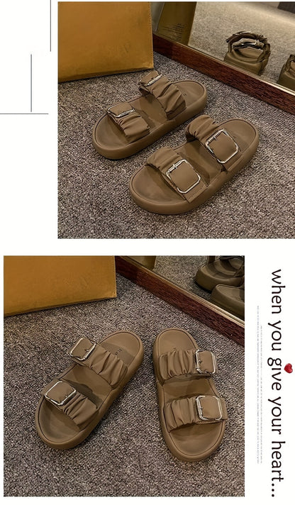 [New Style Thick Sole Slippers] New Style Thick Sole Slippers - Anti-slip Beach Slippers for Pregnant Women in Summer 2024 - Cool High-end One-Word Slippers