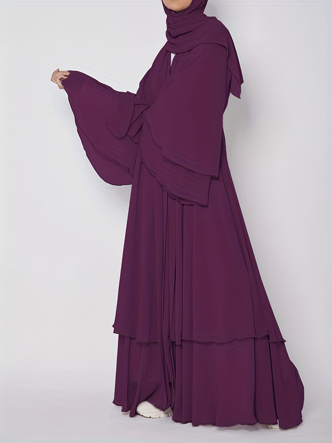 Ramadan Islamic Modest Dress Without Hijab, Long Sleeve Open Front Casual Modest Muslim Dress, Women's Clothing