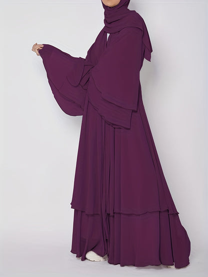 Ramadan Islamic Modest Dress Without Hijab, Long Sleeve Open Front Casual Modest Muslim Dress, Women's Clothing