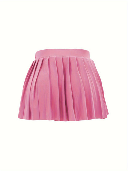 [Bright Pink Skirt] Sexy Summer Bright Pink High-Waisted Pleated Mini Skirt | Stretchy & Machine Washable | Perfect for Casual or Party Outfits for Women