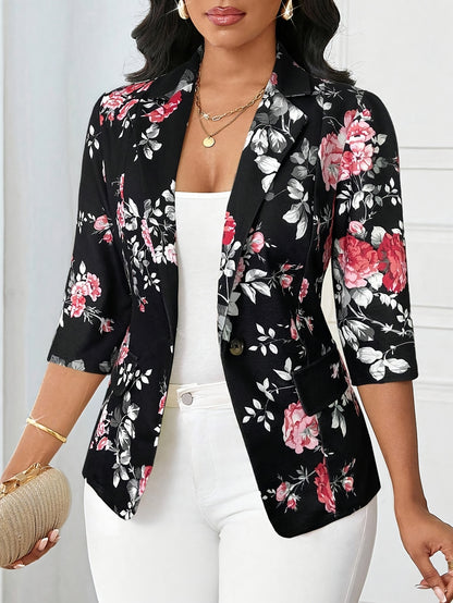 Women'S Floral Print Blazer - Elegant Office to Party Jacket, Structured Fit with Button Front Closure, Non-Stretch Fabric for Fall/Winter, Professional Women, Highquality Material, Work Attire, Fashion Lovers, Stylish Outerw