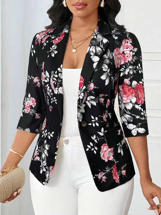 Women'S Floral Print Blazer - Elegant Office to Party Jacket, Structured Fit with Button Front Closure, Non-Stretch Fabric for Fall/Winter, Professional Women, Highquality Material, Work Attire, Fashion Lovers, Stylish Outerw