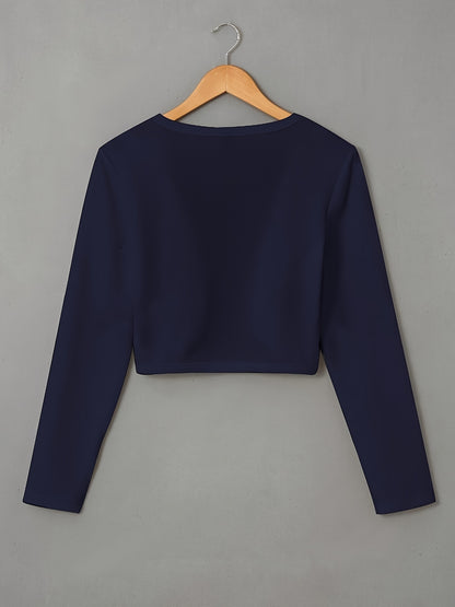 Chic Solid Color Cropped Jacket - Stylish Open Front, Long Sleeve Comfort - Ultra-Versatile Spring & Fall Outwear for Women