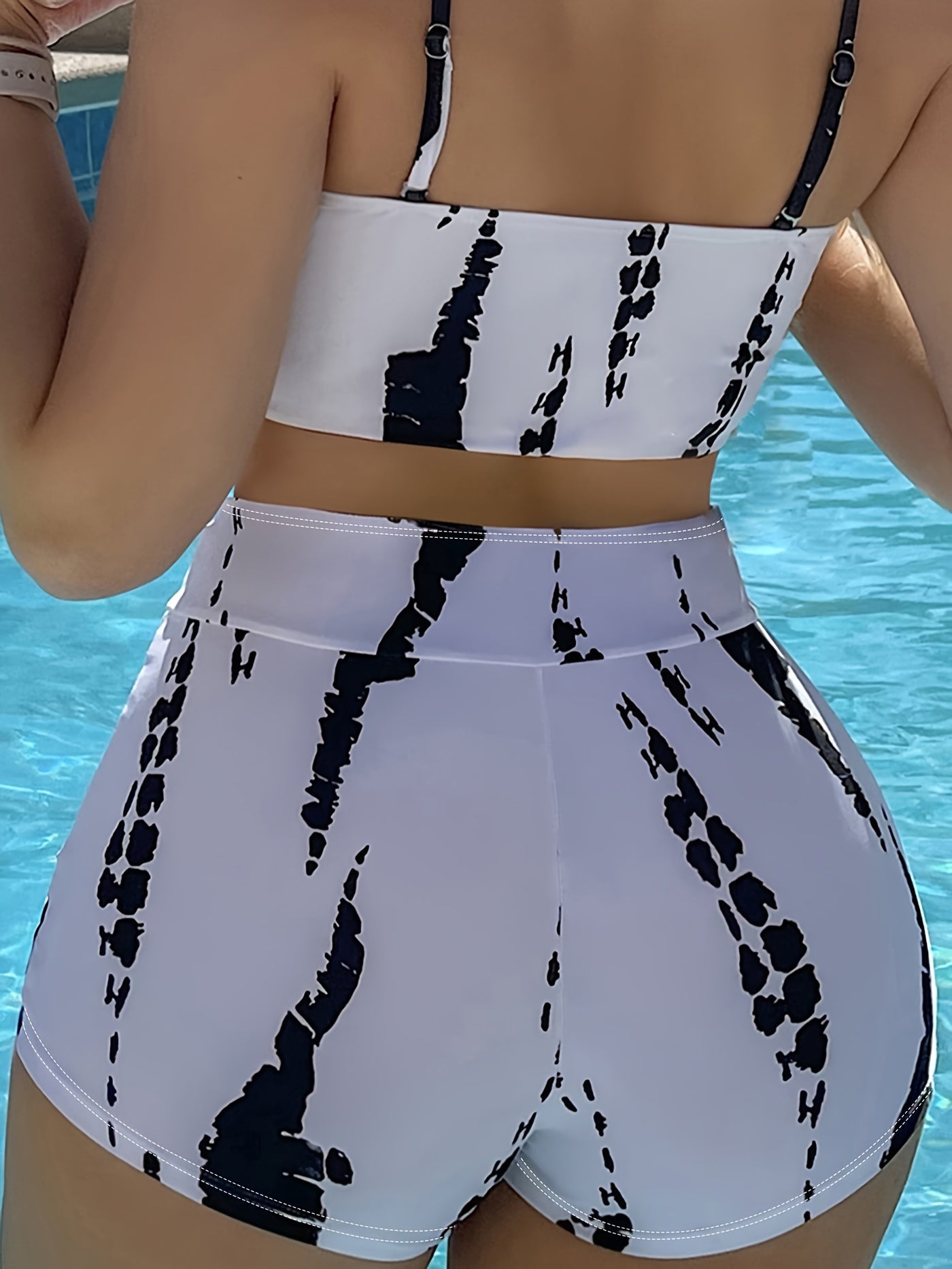 Tie Dye Pattern Drawstring Stretchy Swim Boxer Shorts, High Waisted Comfy Trendy Swimming Bottoms, Women's Swimwear & Clothing