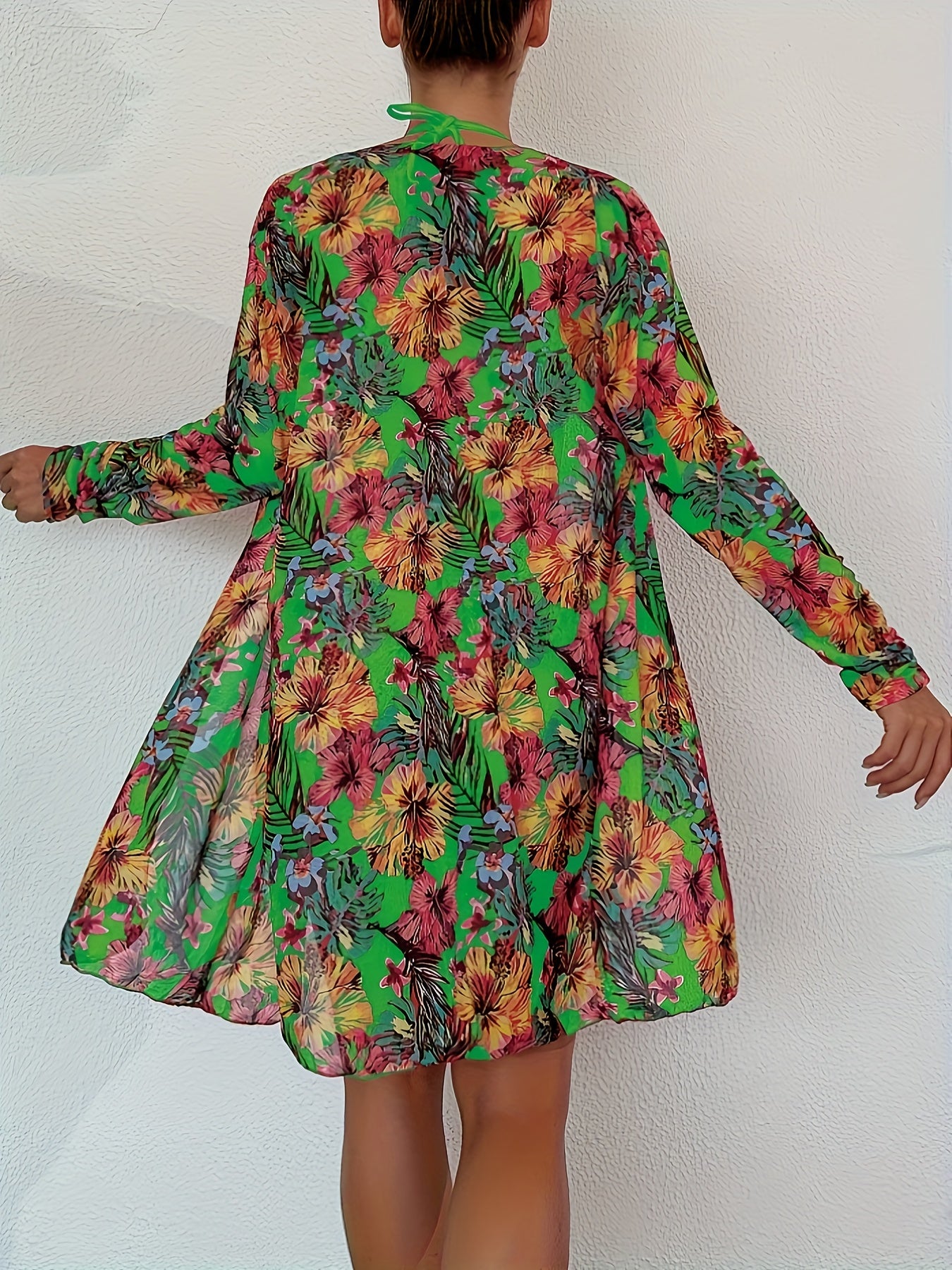 3-Piece Tropical Halter Bikini Set with High-Cut Triangle Top & Tie-Side Bottoms - Includes Stylish Cover-Up Shirt for Beachwear, Women’s Vibrant Swimwear Ensemble