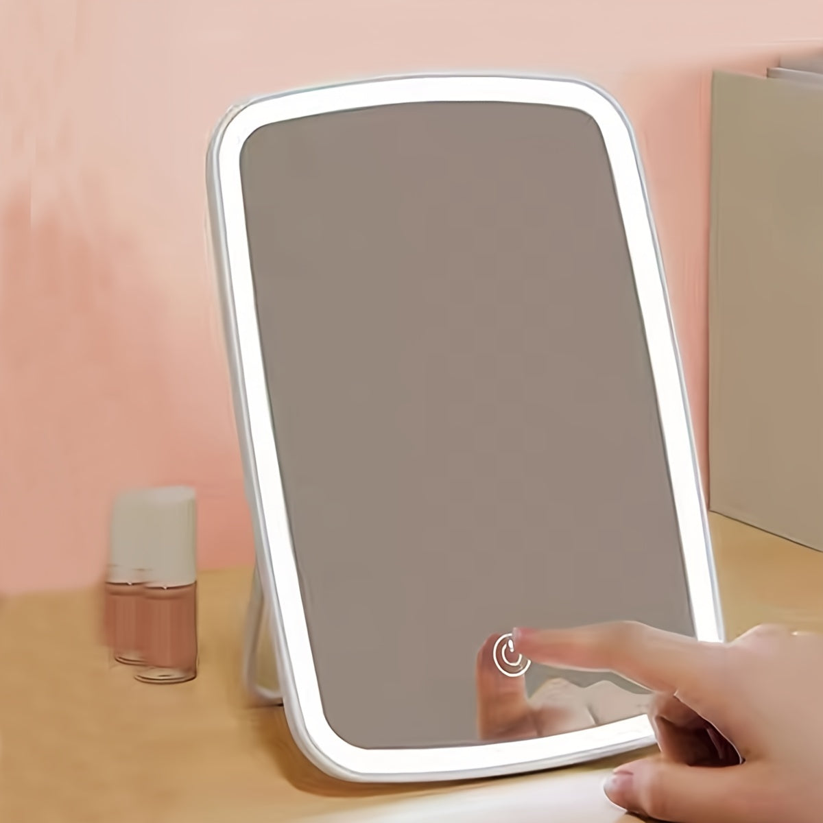 Portable Flower Theme LED Makeup Mirror - 3 Color Lighting Modes, Adjustable Brightness, Touch Sensor, USB Rechargeable, Compact Folding Design - Travel-Friendly, Lithium Battery, Polished Frame, Plastic Surface