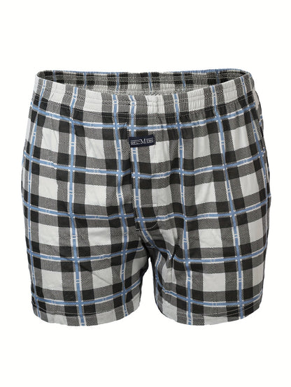 Premium Cotton Men's Plaid Boxers - High-Waist, Button Detail, Comfort Stretch, Easy Care, Casual & Stylish