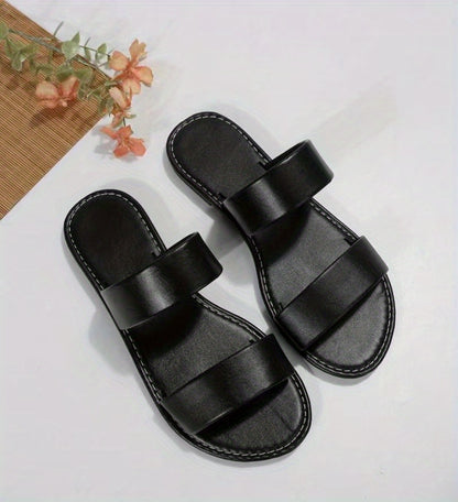 Chic Womens Slide Sandals - Effortless Slip-On - Comfy Double Strap Flats for Summer Leisure
