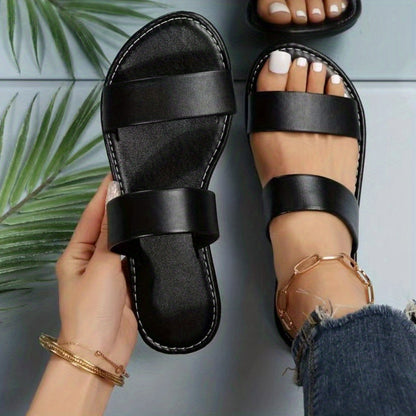 Chic Womens Slide Sandals - Effortless Slip-On - Comfy Double Strap Flats for Summer Leisure