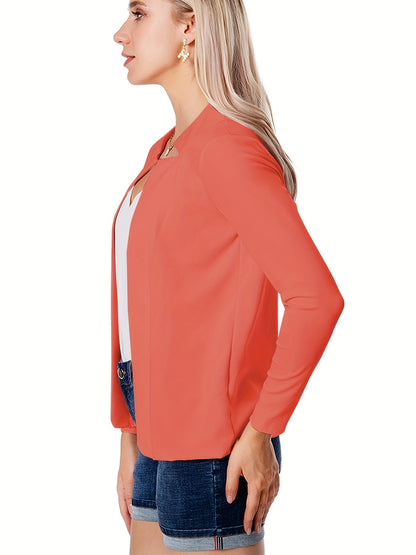 Solid Open Front Blazer, Casual Long Sleeve Blazer For Office & Work, Women's Clothing