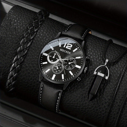 Elegant Men's Quartz Watch with Matching Bracelet and Necklace