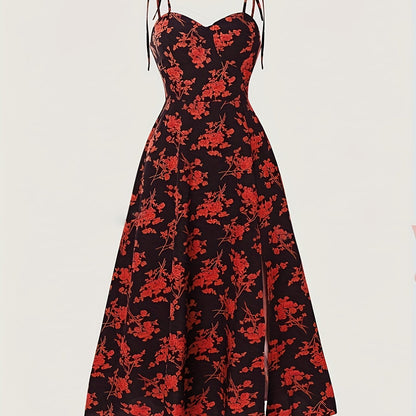 Y2K Women's Floral Print Off-Shoulder A-Line Dress - Lightweight Summer Machine Washable Elegant Party & Casual Outfit, Fitted Silhouette