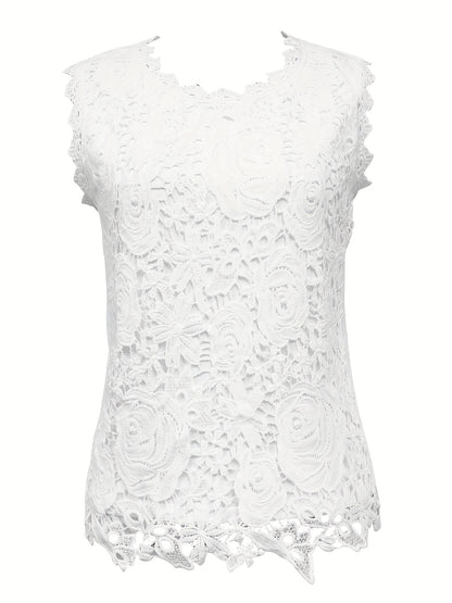Solid Lace Short Sleeve Top, Versatile Blouse For Spring & Summer, Women's Clothing