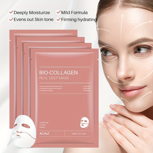 4pcs Bio-Collagen Real Deep Mask Pack Hydrating & Firming Facial Sheet Masks with Collagen, Hyaluronic Acid & Nicotinamide Moisturizing & Invigorating for All Skin Types(1pc/4pcs/8pcs)