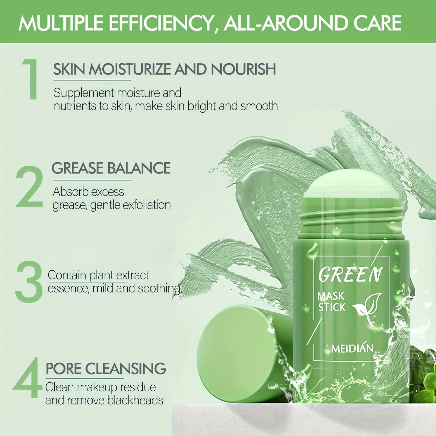 Green Tea Mask Stick - Deep Cleansing and Oil Control for All Skin Types - Moisturizes, Tightens, Perfect for Men and Women