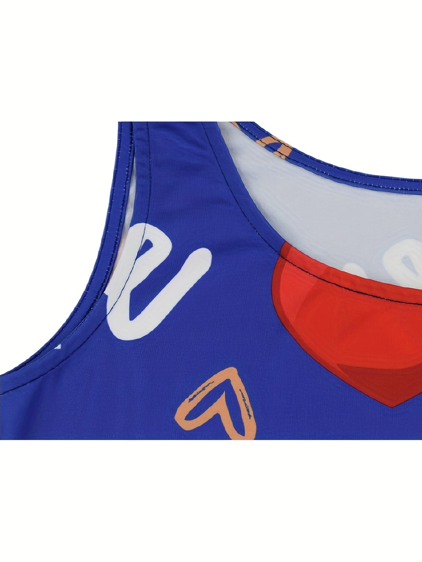 Heart & Letter Print Tank Dress, Casual Sleeveless U Neck Slim Dress, Women's Clothing