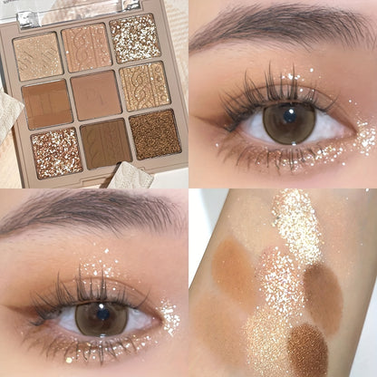 9-color Eyeshadow Palette Low Saturated Matte Pearly Glitter Velvet Texture Brown Color Taro Milk Tea Nude Pink Purple Eyeshadow Waterproof And Long-lasting Makeup