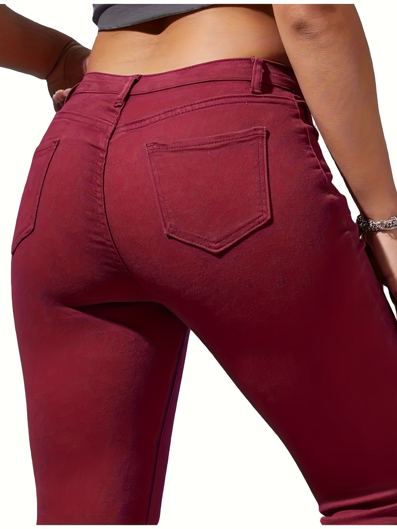 Ripped Skinny Fit Plain White Color Versatile Jeans Denim Pants, Women's Denim Jeans & Clothing