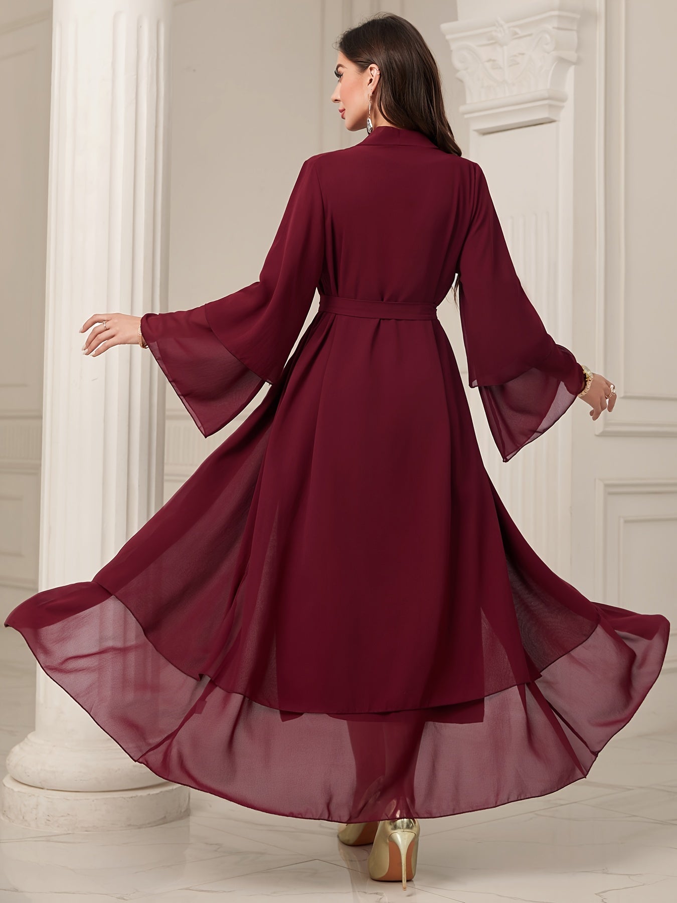 Ramadan Islamic Modest Dress Without Hijab, Long Sleeve Open Front Casual Modest Muslim Dress, Women's Clothing