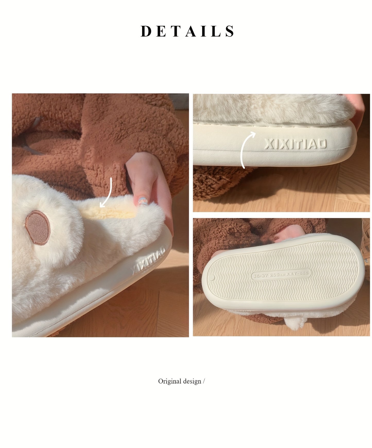 XIXITIAO Winter Plush Bear Slippers for Women & Men - Cozy Cover Slip-On Indoor House Shoes with Cute Cartoon Design, Non-Slip EVA Sole, Warm Home Slippers for Cold Floors, Cold Weather Footwear, Playful Footwear, Soft Lining