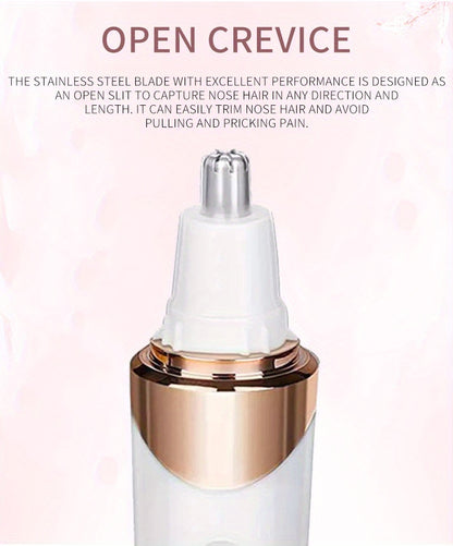 4-in-1 Women's Electric Razor - Wet & Dry Hair Remover For Pubic Hair, Eyebrow, Nose, Face, Legs, Underarms - Portable Bikini Trimmer - Rechargeable & Cordless - Gentle & Effective Hair Shaving