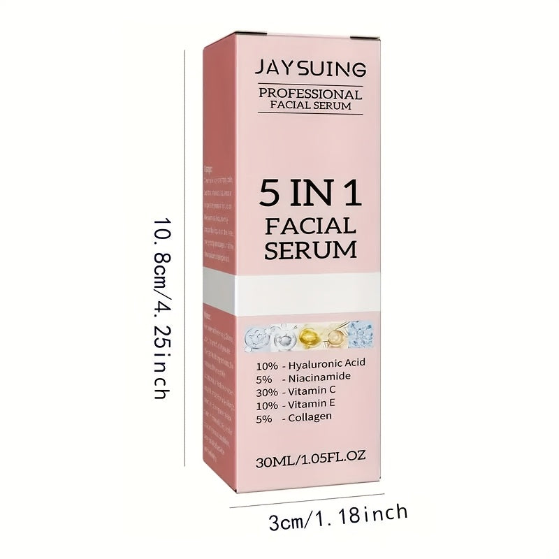 [Hyaluronic Acid Serum] JAYSUING 2pcs 5-in-1 Facial Serum - Hyaluronic Acid, Collagen, Niacinamide, Vitamin C & E, Moisturizing, Pore Minimizing & Oil Control, Hypoallergenic for All Skin Types, 30ml Each