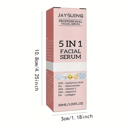 [Hyaluronic Acid Serum] JAYSUING 2pcs 5-in-1 Facial Serum - Hyaluronic Acid, Collagen, Niacinamide, Vitamin C & E, Moisturizing, Pore Minimizing & Oil Control, Hypoallergenic for All Skin Types, 30ml Each