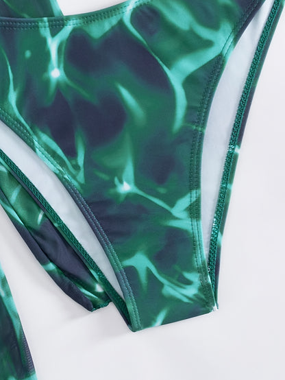 Summer Beach Tie-Dye Printed Camisole Triangle Bikini Set