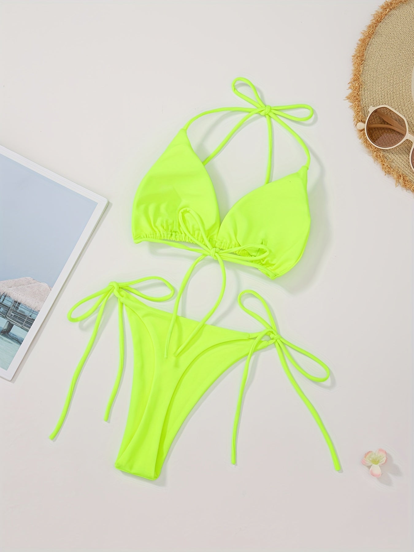 Women's 2 Piece Set Bikini, Halter Bra, V String Bottoms, Women's Swimwear & Clothing