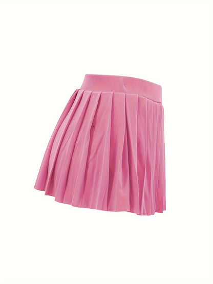[Bright Pink Skirt] Sexy Summer Bright Pink High-Waisted Pleated Mini Skirt | Stretchy & Machine Washable | Perfect for Casual or Party Outfits for Women