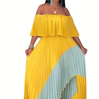 Flattering Pleated Off Shoulder Maxi Dress - Alluring Asymmetrical Hem for Glamorous Parties - Fashion-Forward Womens Formal Wear