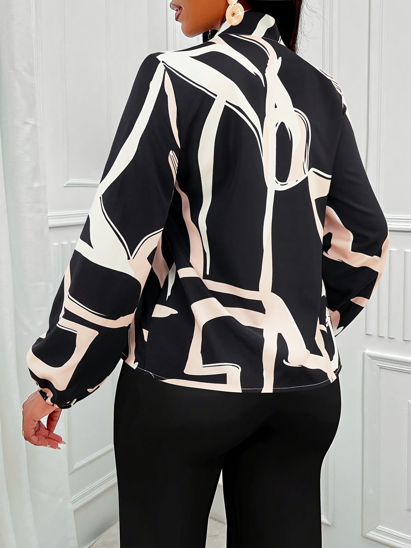 Charming Floral Print Tie Neck Blouse - Fashionable Long Sleeve for Spring & Fall - All-Season Elegance - Womens Wardrobe Staple