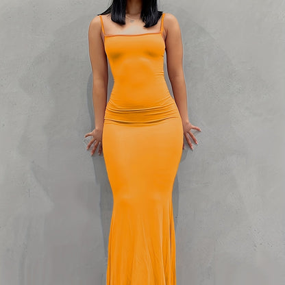 Women's Casual Lounge Slip Long Dress, Sexy Sleeveless Backless Bodycon Maxi Dress, Women's Clothing