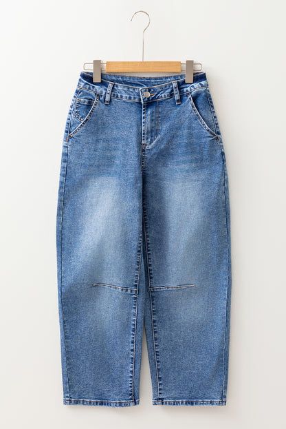 Dusk Blue Seam Detail Ankle Length Cropped BarrelJeans