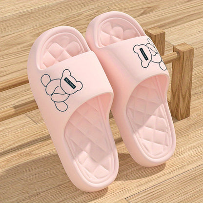 Adorable Cartoon Bear Women's Home Indoor Lightweight Anti-slip EVA Slippers, Fashionable Casual Beach Sandals
