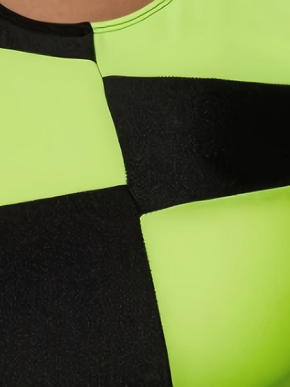 Large Size Color Blocking Wide Shoulder Strap Vest Style Fashionable Classic Vacation Island Beach Swimming Sport Two-Piece Bikini Swimsuit Two-Piece Set