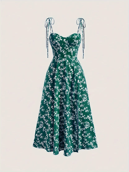 Y2K Women's Floral Print Off-Shoulder A-Line Dress - Lightweight Summer Machine Washable Elegant Party & Casual Outfit, Fitted Silhouette