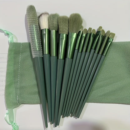 Luxurious 13pcs Golden Makeup Brush Set Includes Perfect Soft Pouch - Premium Pinkish Hue Cosmetic Implements with High-Quality Fibers for Flawless Application, Portable Case